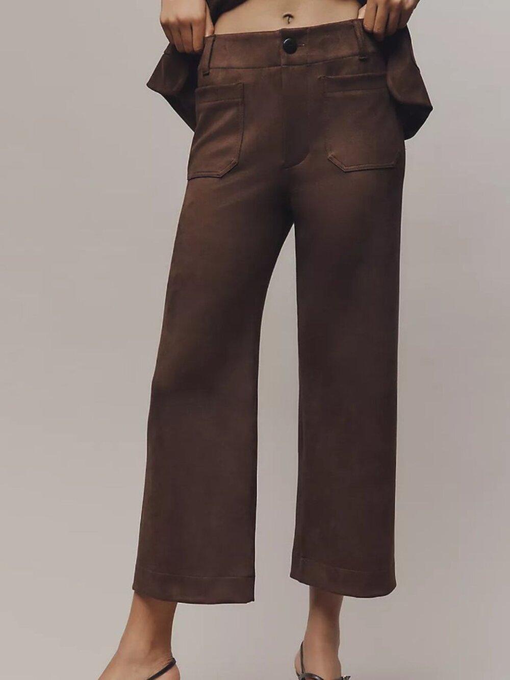 Maeve The Colette Crop Faux-Suede High-Rise Wide-Leg Trouser Pants 57197